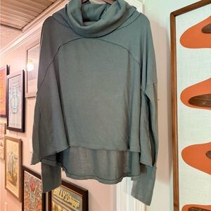 We The Free Greenish Gray Cowl Neck Sweater with Relaxed Fit